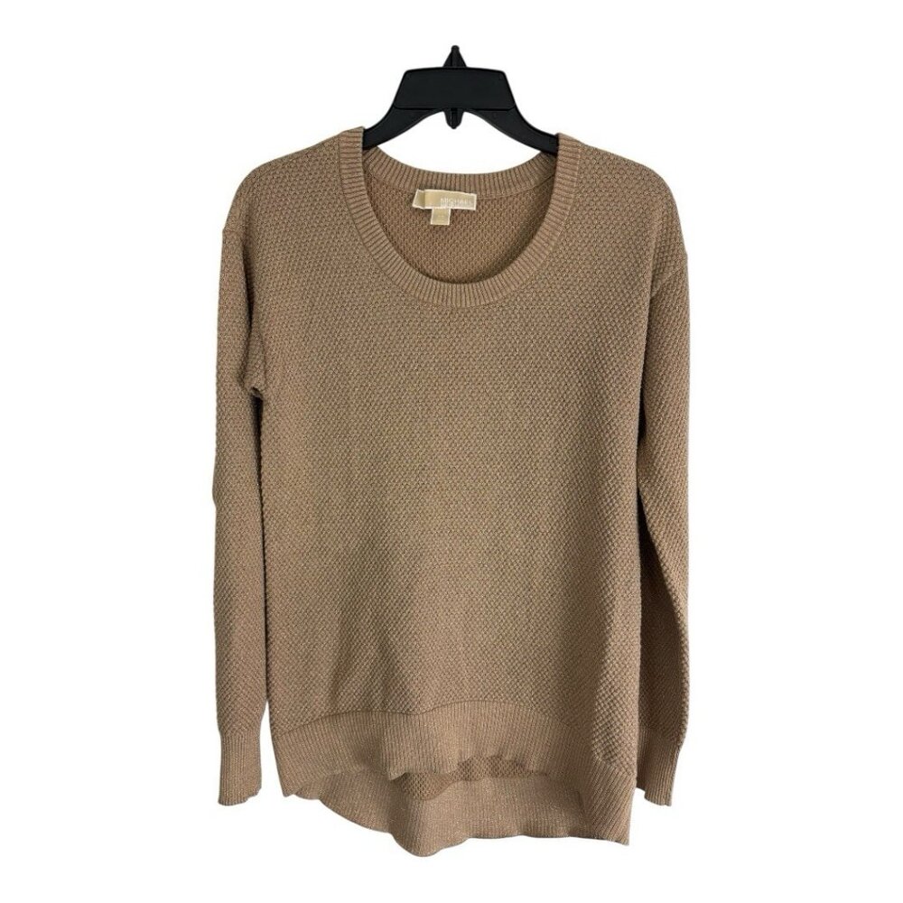 Michael Kors Womens Sweater Size XS Brown Textured Gold Shimmer Crew Neck